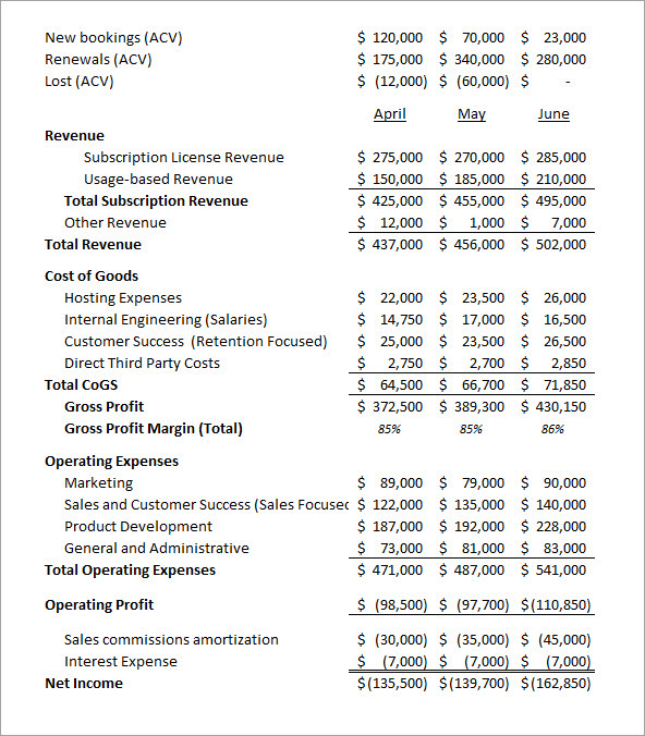 SaaS Income Statement Example 2024