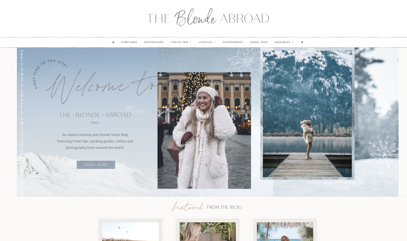 Screenshot of the homepage of the website The Blonde Abroad.