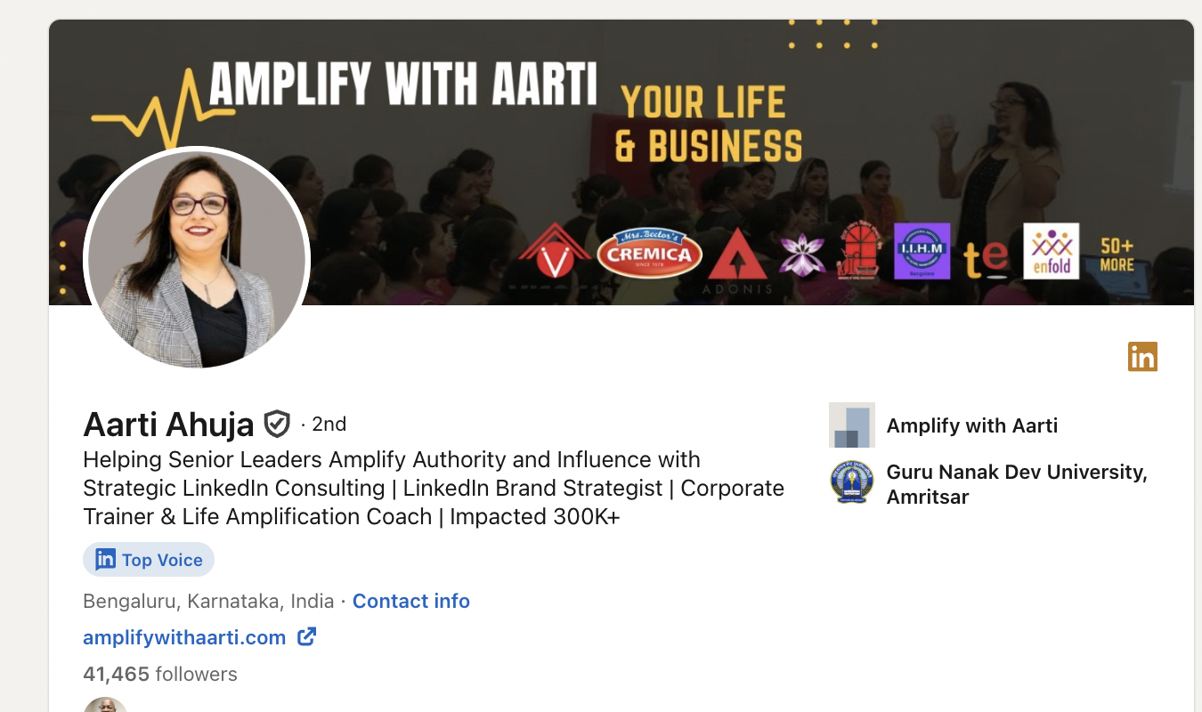 Aarti Ahuja LinkedIn profile. 