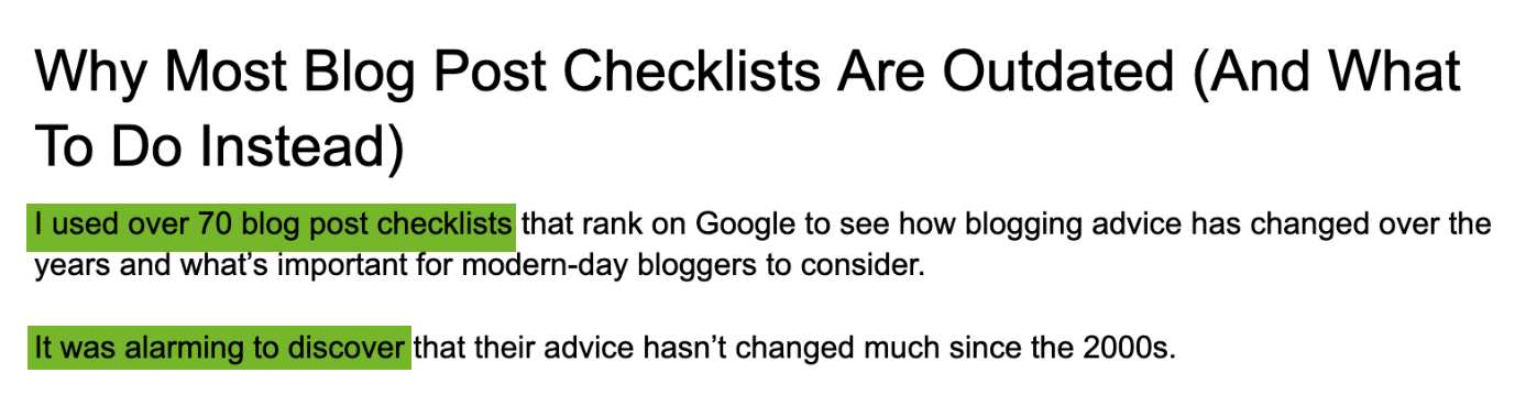 Screenshot of a blog post titled