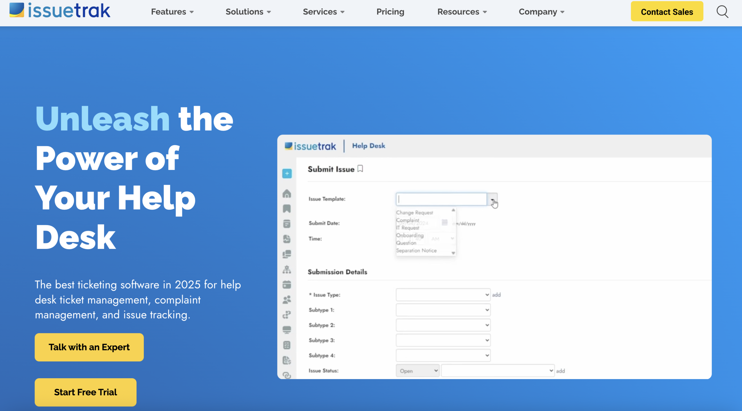 Screenshot of Issuetrak home page