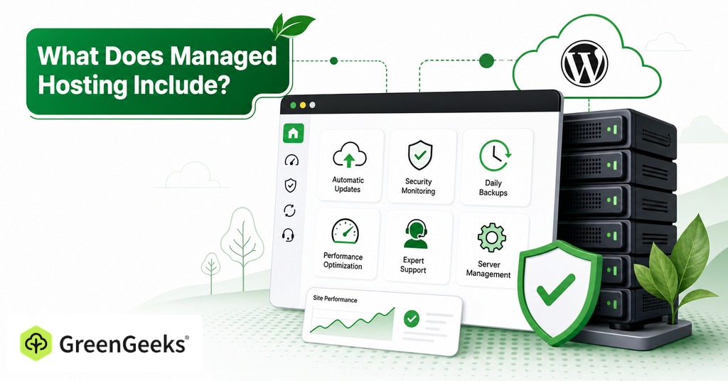 GreenGeeks illustration of what does managed hosting include? for managed hosting