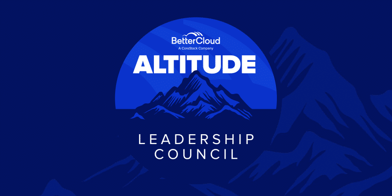 BetterCloud Altitude Leadership Council (ALC) logo displaying stylized mountain graphics and bold white text on a solid blue background, representing leadership and elevation.